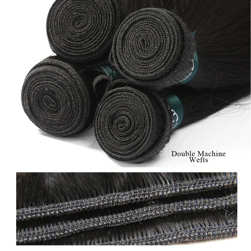 Natural Color Bone Straight Brazilian Remy Hair Weave Double Drawn Weft 100% Human Hair 2 Bundles Extension