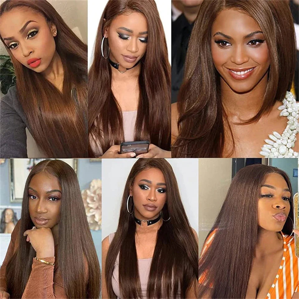Collage of models wearing sleek Brazilian Remy straight human hair bundles, highlighting versatility and natural appearance