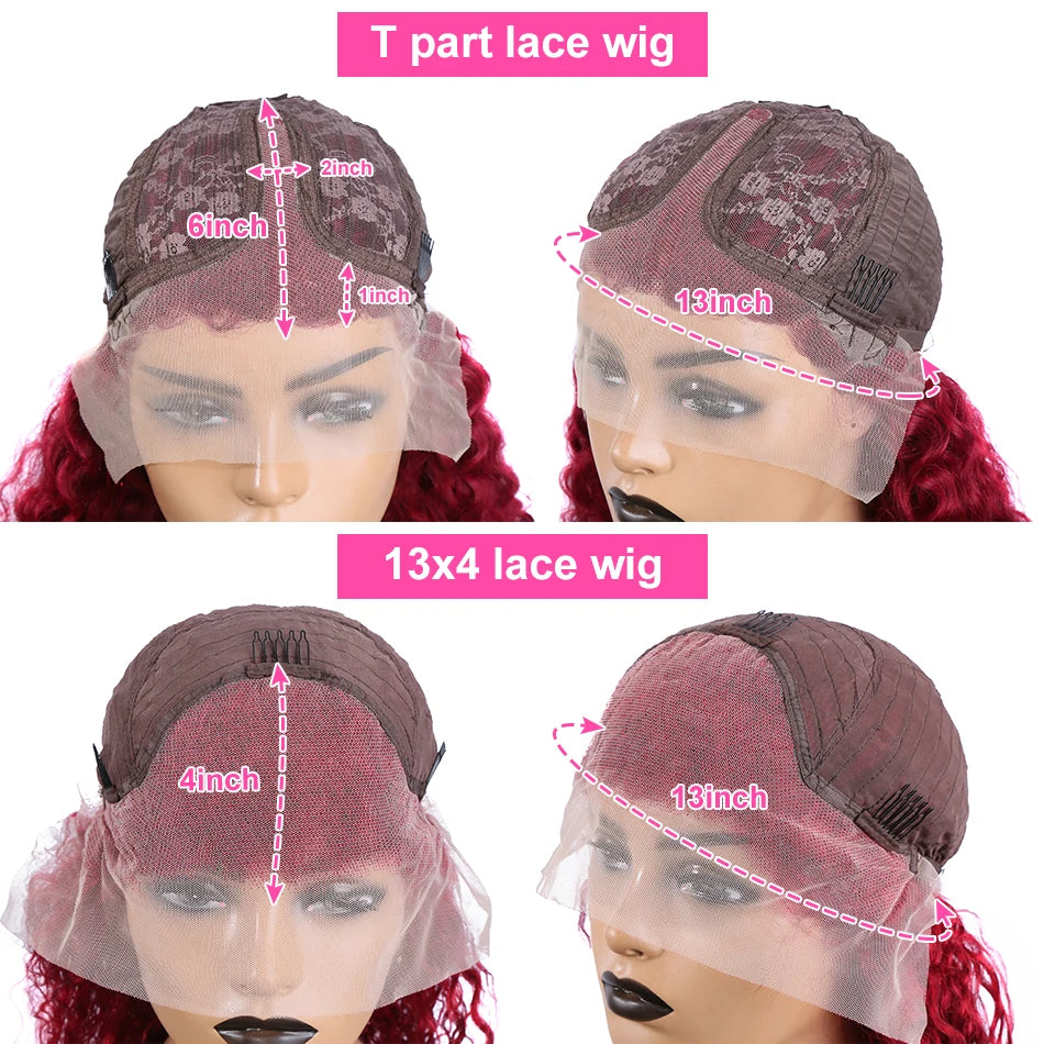 99J Burgundy Transparent Deep Wave Lace Frontal Wig