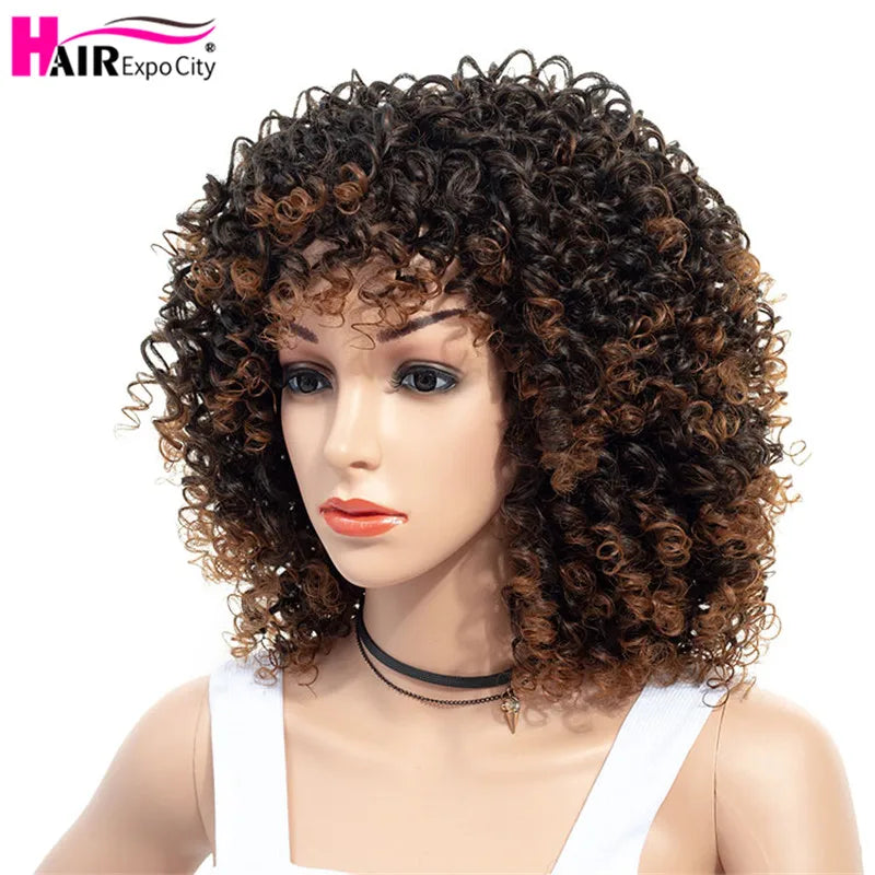 Short Wig Afro Kinky Curly Wig With Bangs