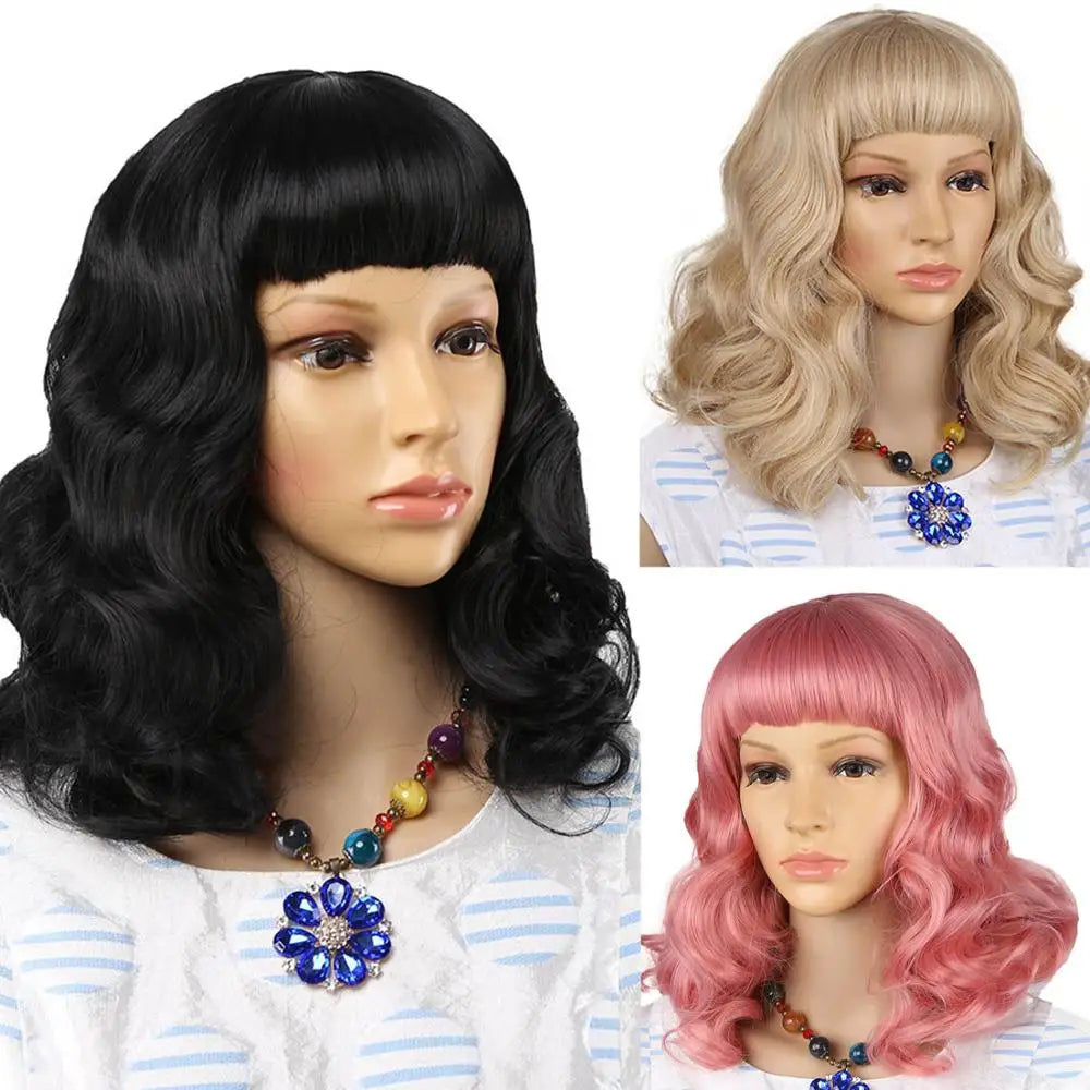 Straight Black Synthetic Wigs With Bangs
