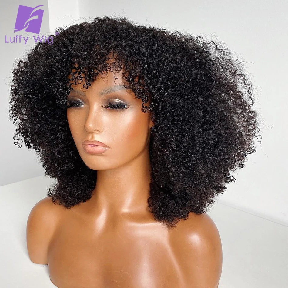 Full 200% Density Afro Kinky Curly Wig With Bangs