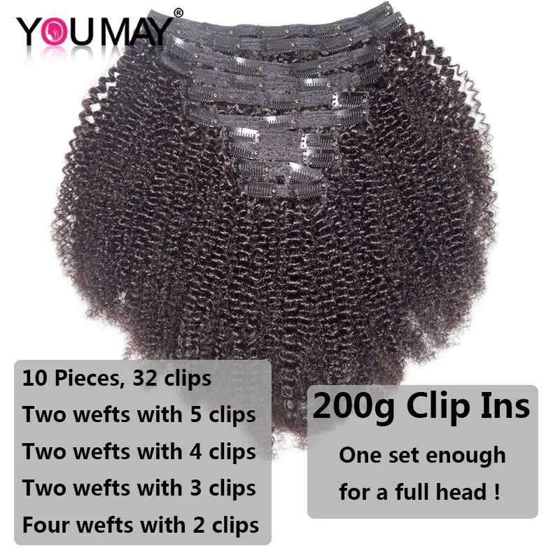 4B 4C Afro Kinky Curly Clip In Human Hair Extensions