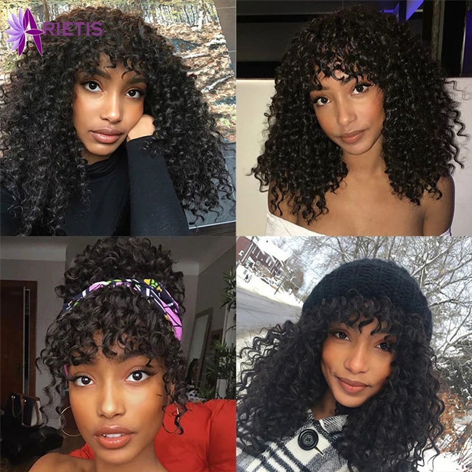 Afro Kinky Curly Wig With Bangs Glueless
