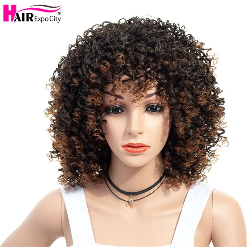 Short Wig Afro Kinky Curly Wig With Bangs