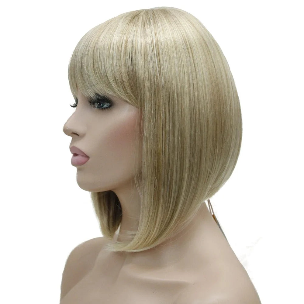 Neat Bang Bob Style Short Straight Hair Synthetic Full Wig 6 Color