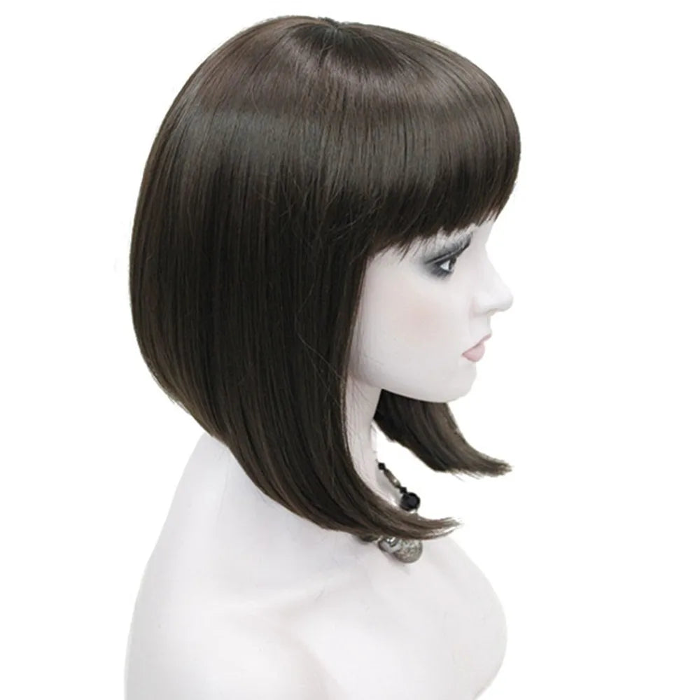 Neat Bang Bob Style Short Straight Hair Synthetic Full Wig 6 Color