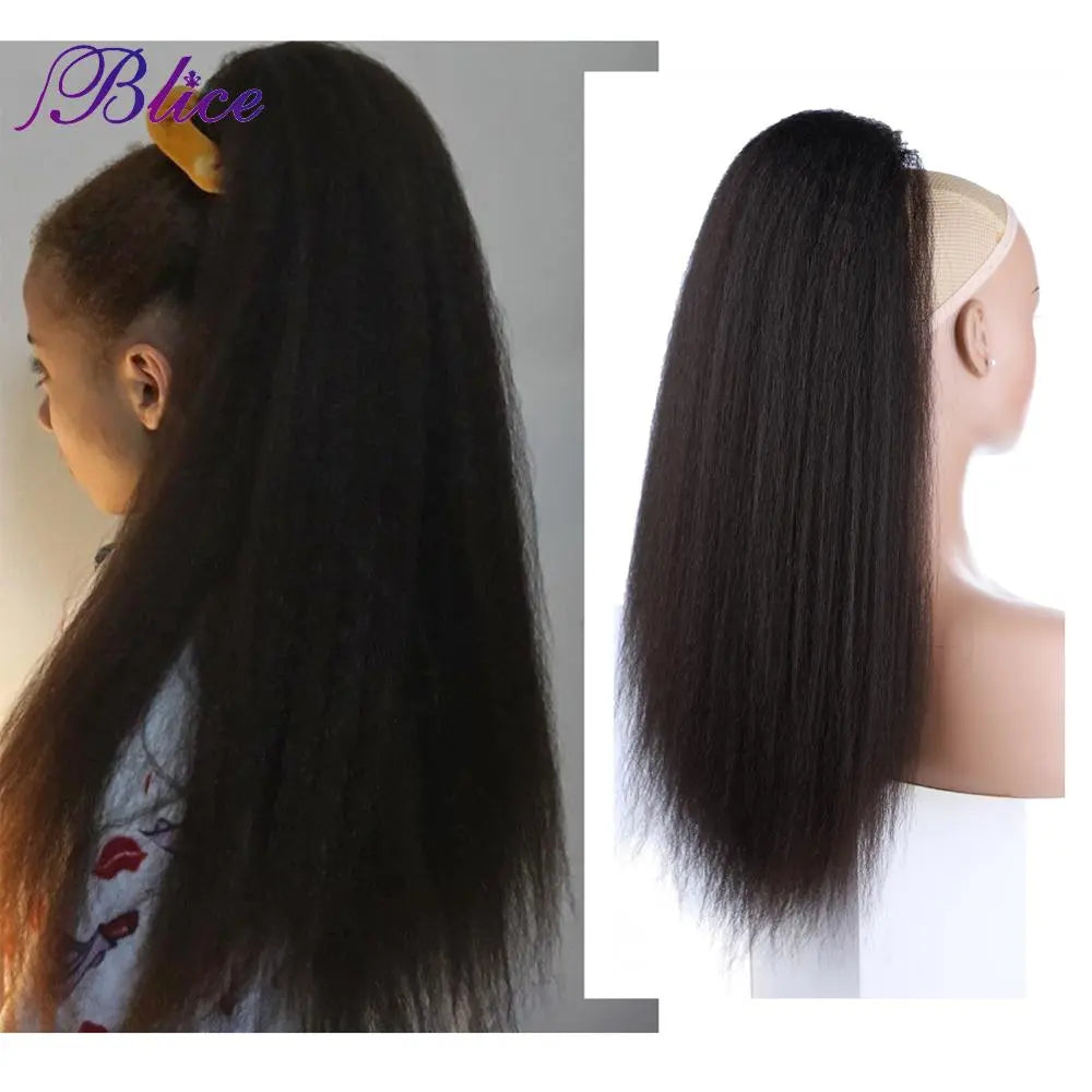 Kinky Straight Heat Resistant Ponytail Extensions With Two Plastic Combs