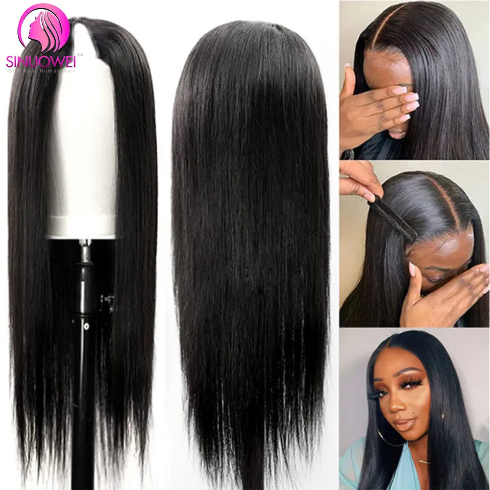 Remy Brazilian Straight V Part Wig Human Hair 10-28 Inch
