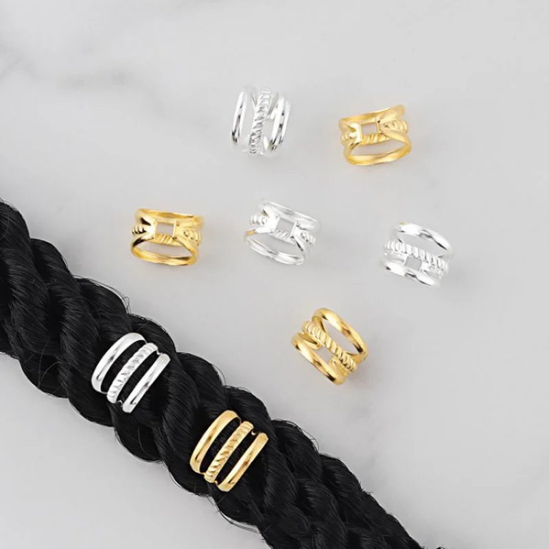 10Pcs/lot 6x9mm Gold Silver Beads Adjustable Hair Braids Beads Adjustable Hair Braid Rings Cuff Clips