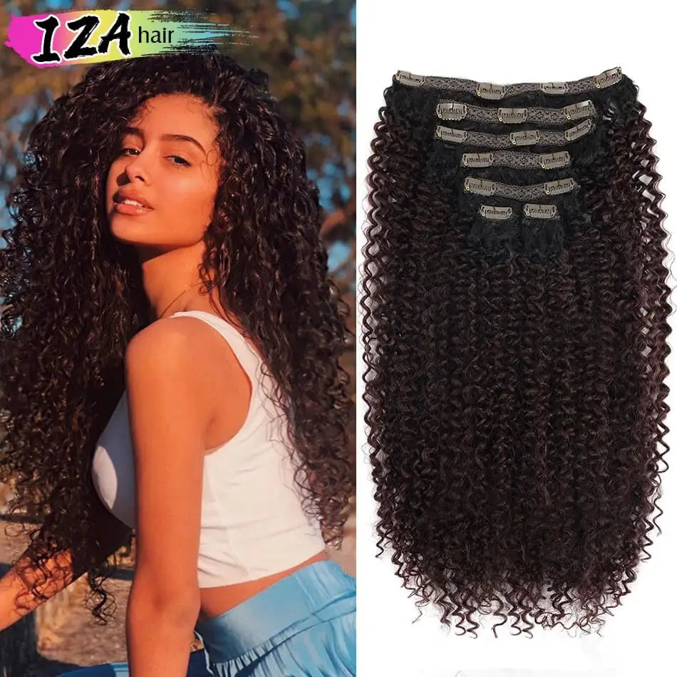 Long Jerry Curly Clip In Hair Extensions Synthetic 7PCS Clip in Hair Full Head Kinky