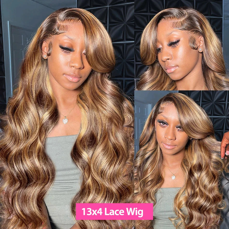 Body Wave Human Hair Wigs Brazilian 4/27 Highlight Ombre Colored