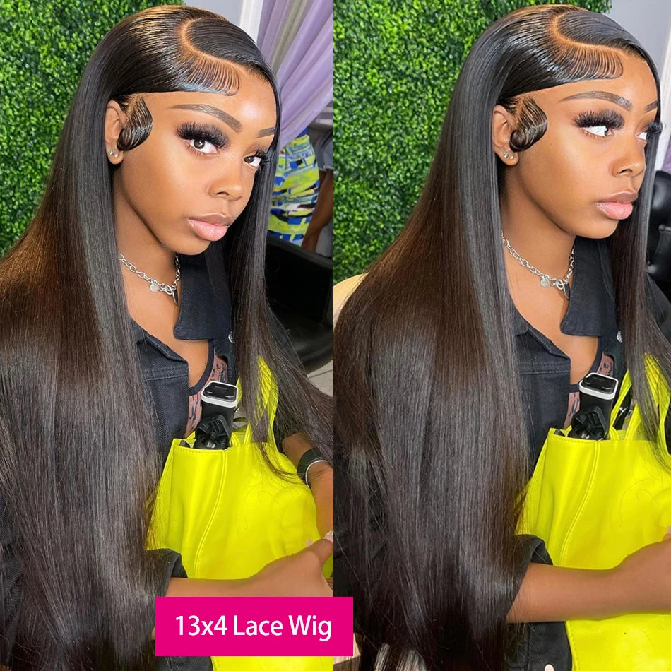 Bone Straight Human Hair Wigs Straight Transparent Lace Front Closure Wig