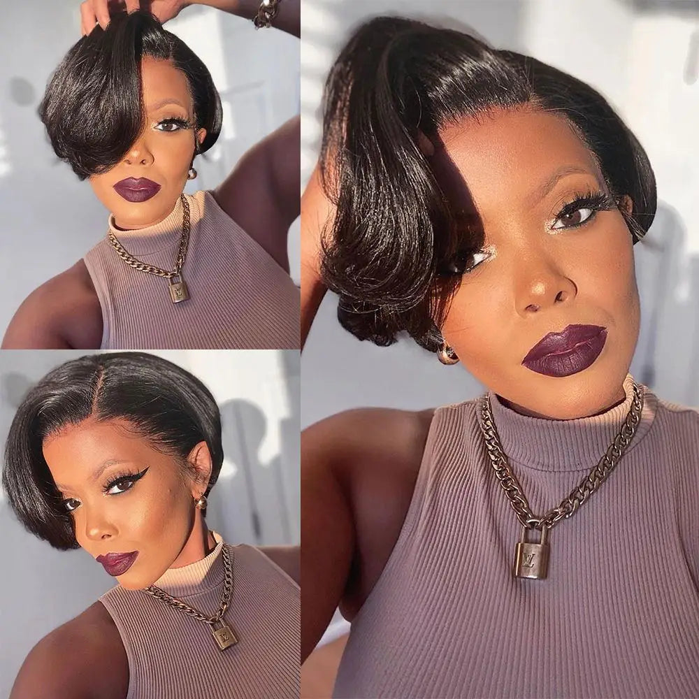 Short Pixie Cut Human Hair Wig Glueless With Bangs