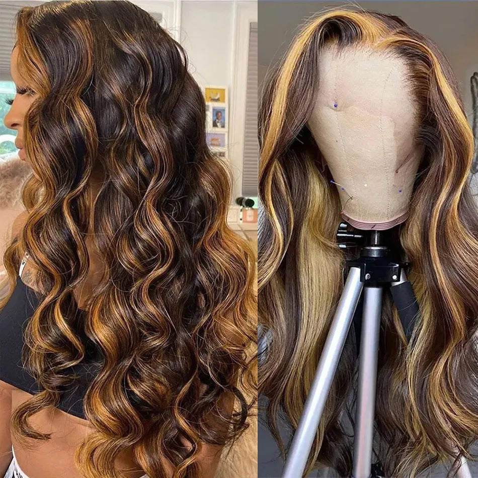 HD Lace Frontal Wig 4/27 Highlight Wig Body Wave Human Hair Loose Wave Virgin Brazilian