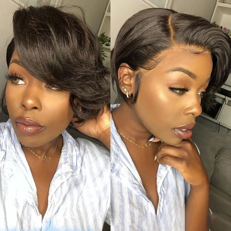 Short Pixie Cut Human Hair Wig Glueless With Bangs