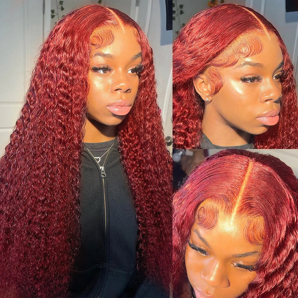 99J Burgundy Transparent Deep Wave Lace Frontal Wig