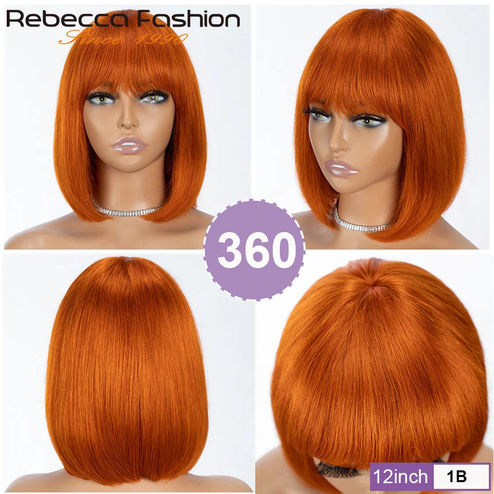 Short Straight Bob Wigs with Bangs Remy