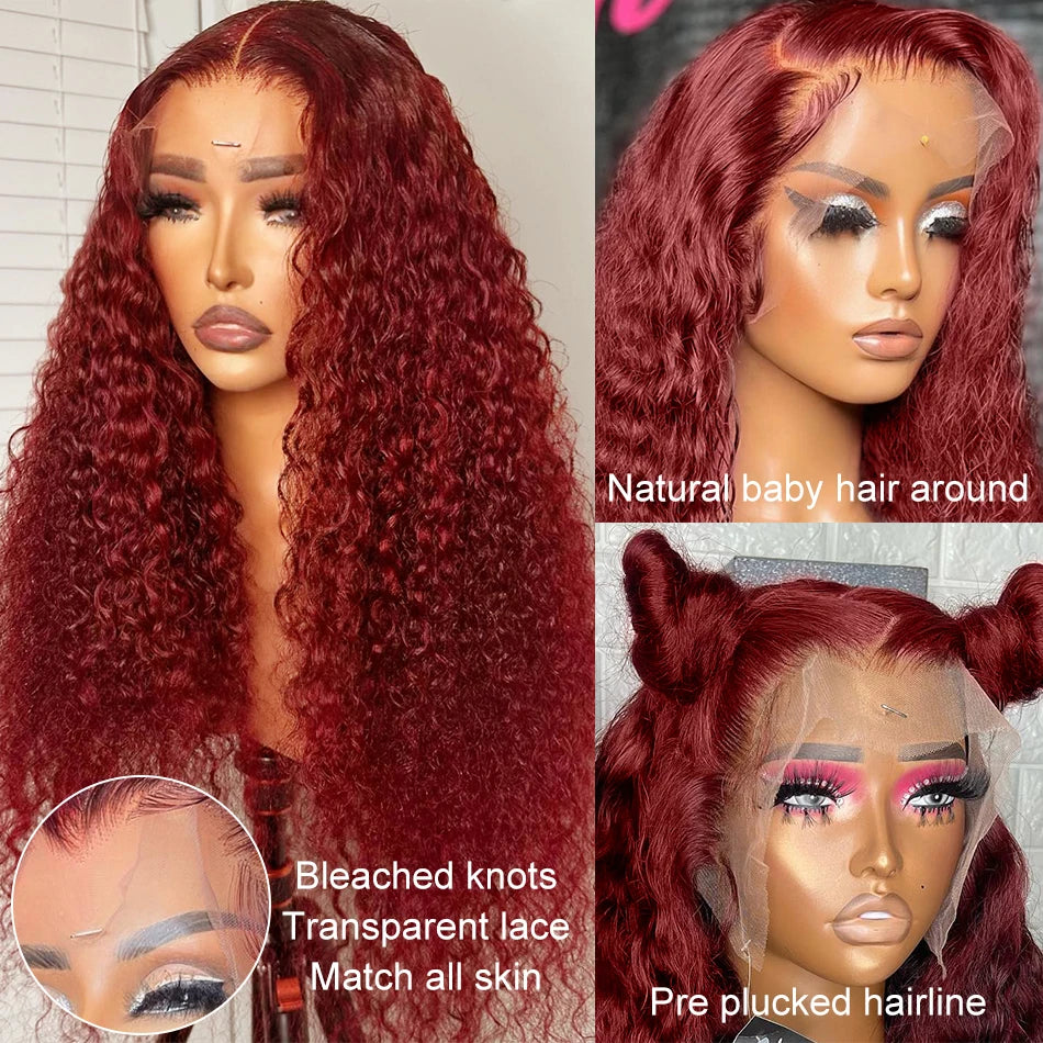 99J Burgundy Transparent Deep Wave Lace Frontal Wig