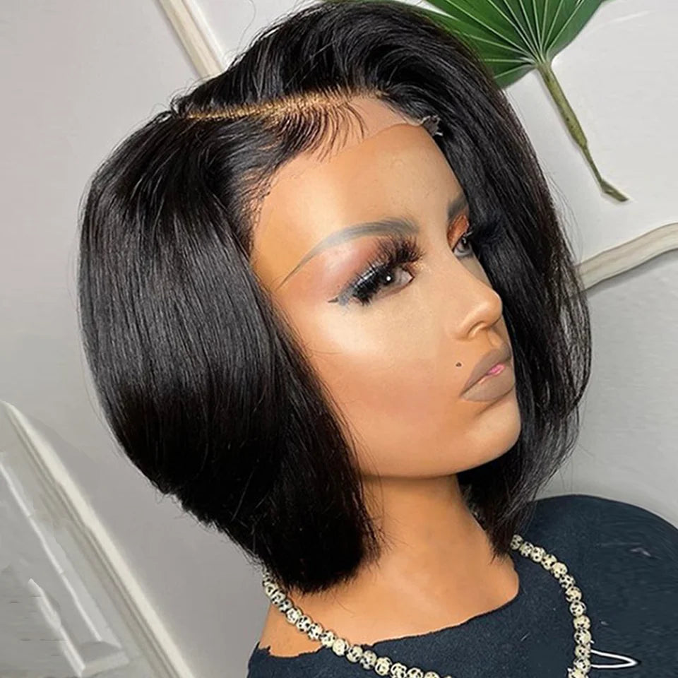 Short Bob Lace Front Straight Wig 13x1 T Part Human Hair Pre Plucked Brazilian Remy