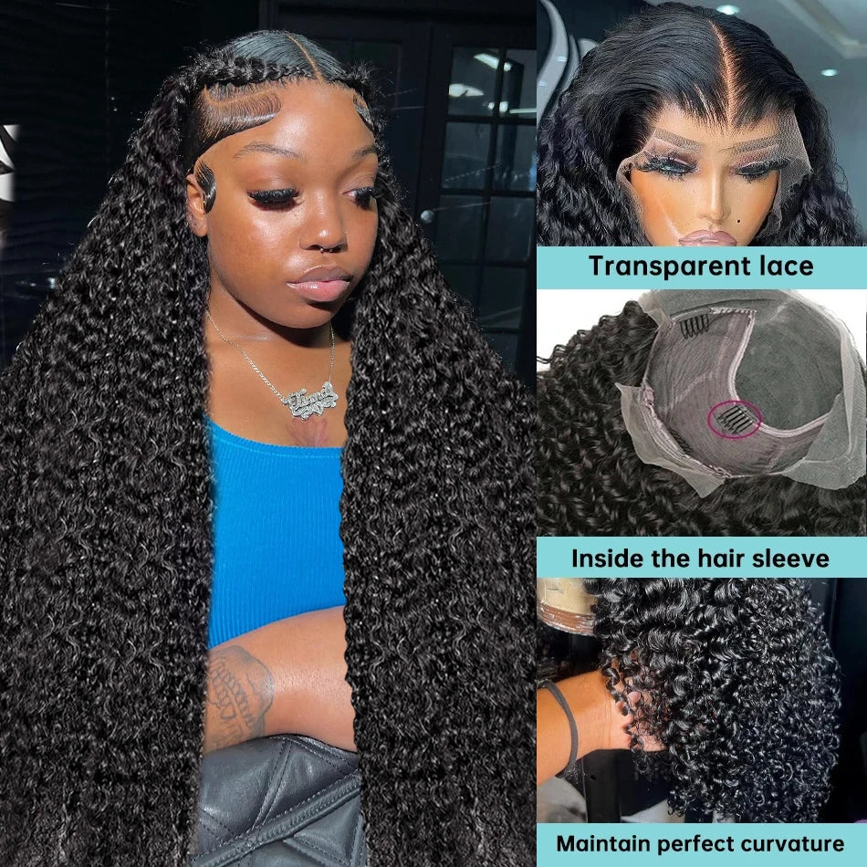 Deep Wave Lace Frontal Human Hair Wigs Transparent Brazilian Remy 30 40 Inch