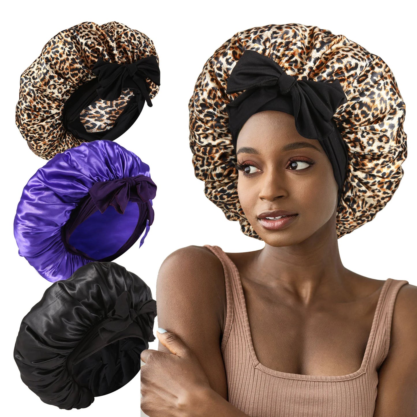 Jumbo Satin Bonnet With Head Tie Band