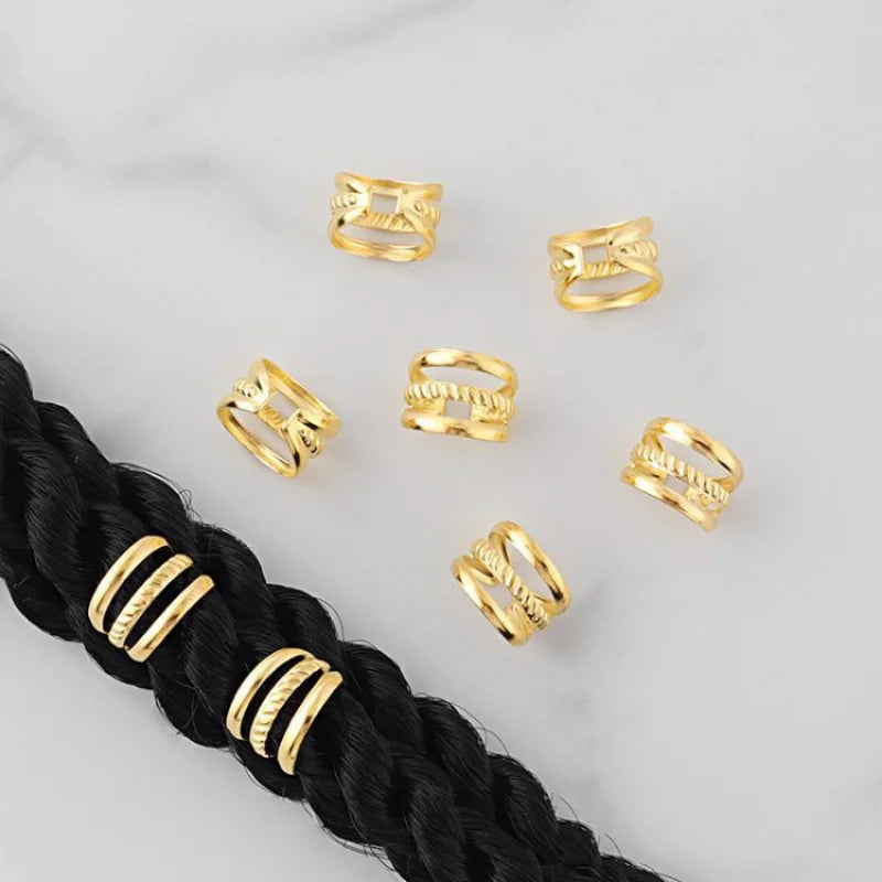 10Pcs/lot 6x9mm Gold Silver Beads Adjustable Hair Braids Beads Adjustable Hair Braid Rings Cuff Clips