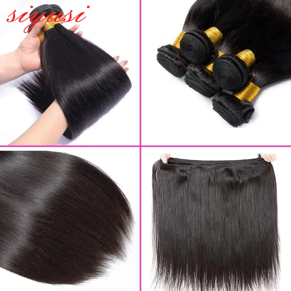 Straight Human Hair Bundles 1/3/4 Pieces Natural Black Remy Human Hair Extensions 10-28 Inch Bone Straight Bundles