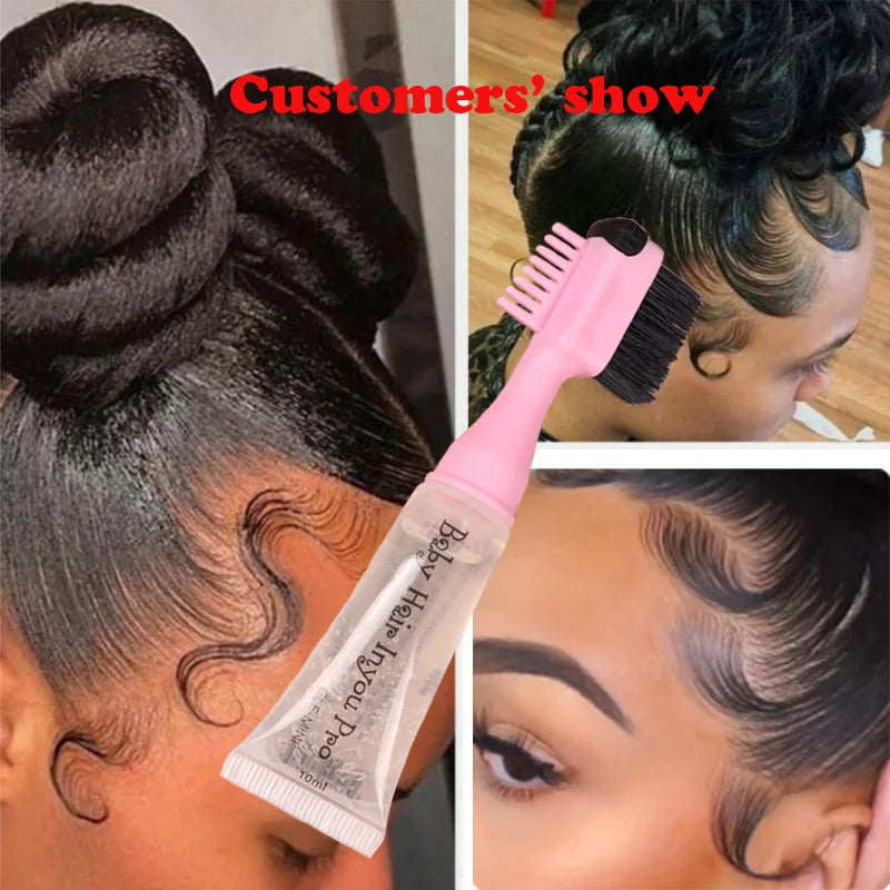 Hair Styling Edge Control Gel With Brush For Baby Hair Portable Tube 10mL