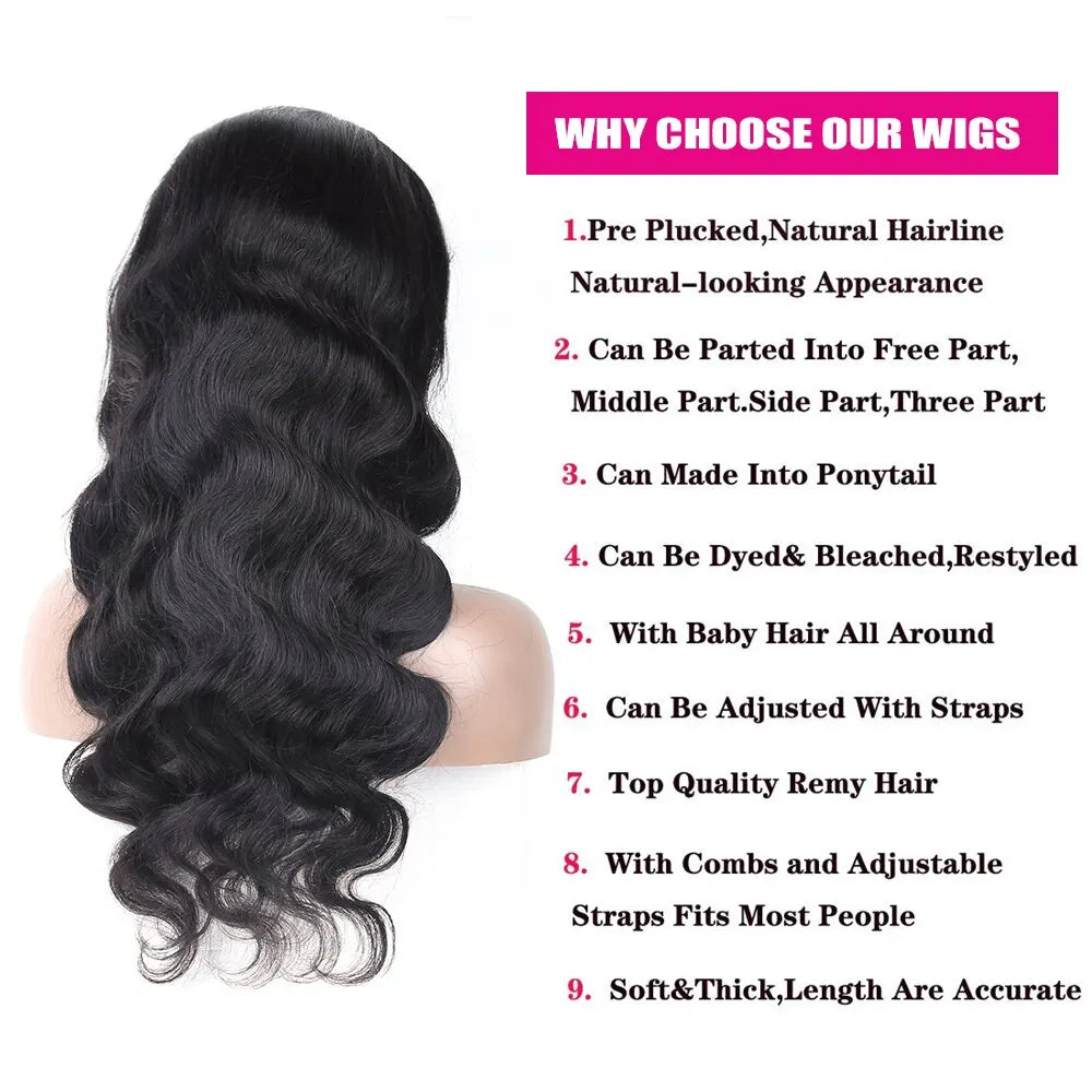 Body Wave 13x4 HD Transparent Lace Frontal Human Hair Wig With Baby Hair 14-30 Inch Brazilian Remy