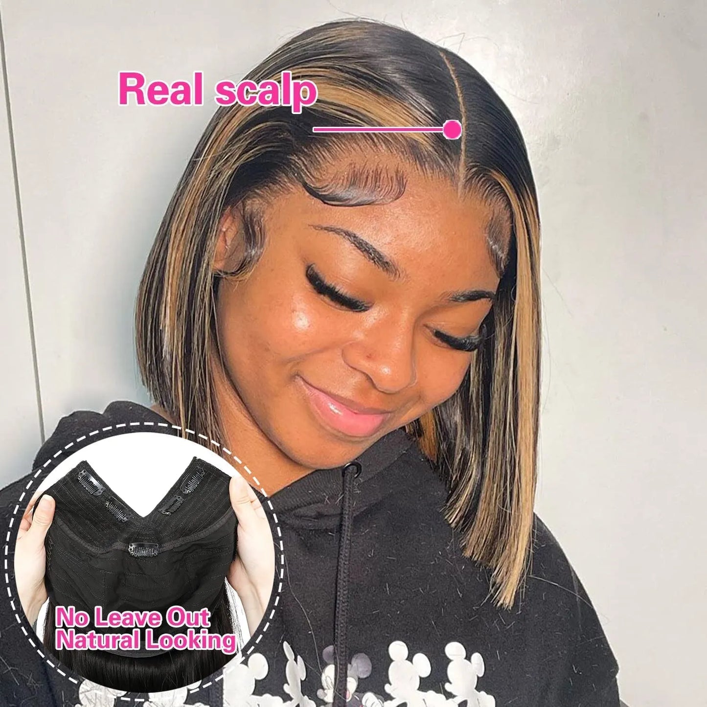 Straight Brazilian V Part Human Hair Bob Wig 180%
