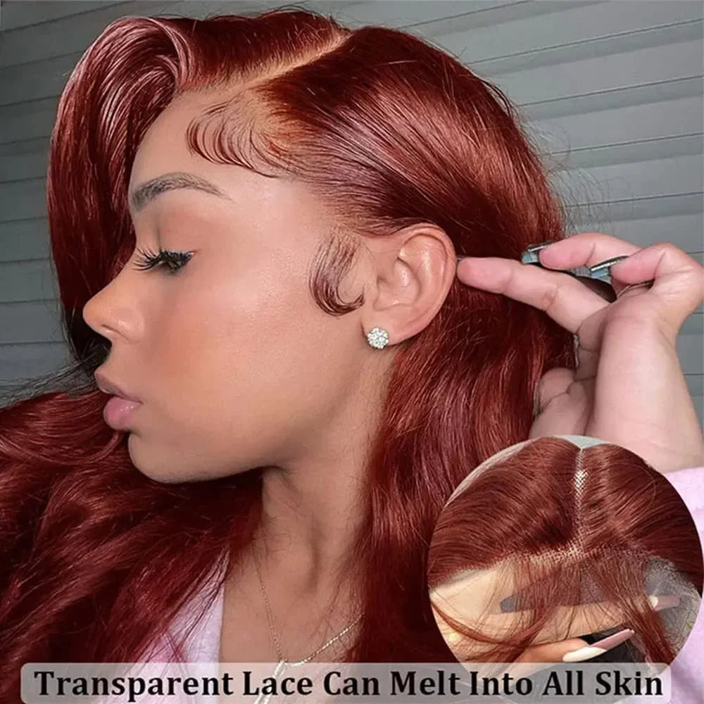 Reddish Brown Body Wave Human Hair HD Lace Frontal Pre Plucked Wig (Glueless Options)