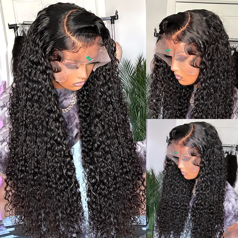 Deep Wave Lace Frontal Human Hair Wigs Transparent Brazilian Remy 30 40 Inch