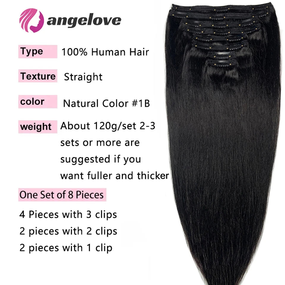 Straight Clip In Hair Extension Human Hair Set Straight Clip In
