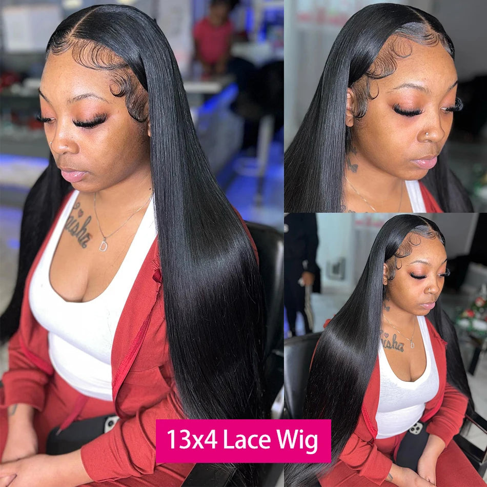 Bone Straight Human Hair Wigs Straight Transparent Lace Front Closure Wig