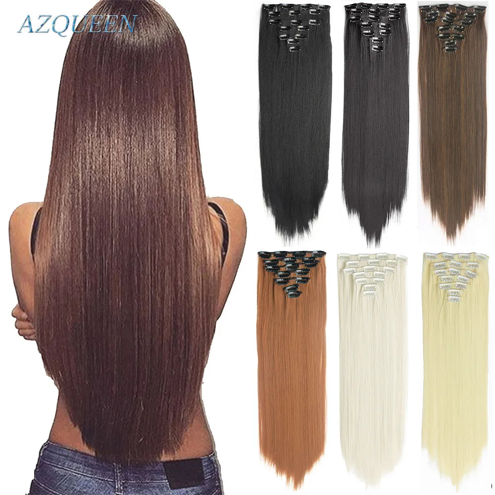 24in Synthetic Clips Long Straight Hair Extensions
