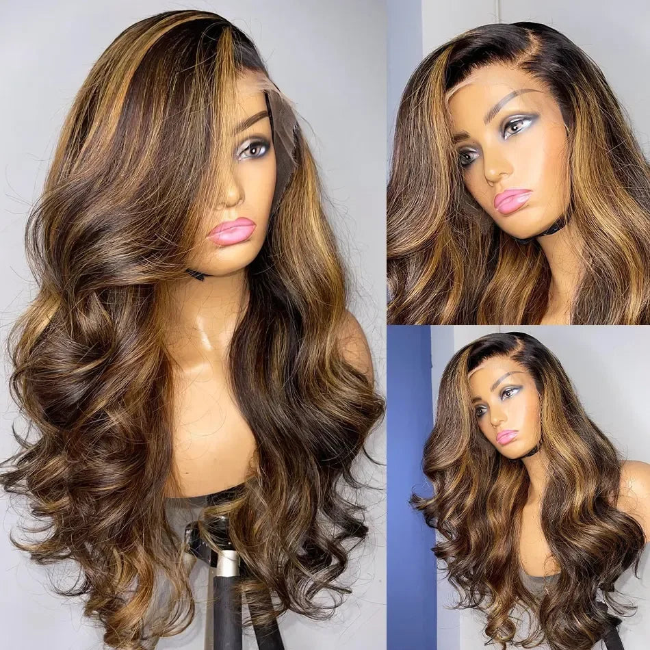 Body Wave Human Hair Wigs Brazilian 4/27 Highlight Ombre Colored