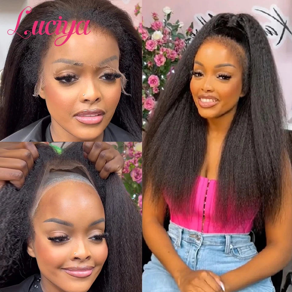 Kinky Straight 4C Edges Natural Hairline Wig Yaki Front Human Hair