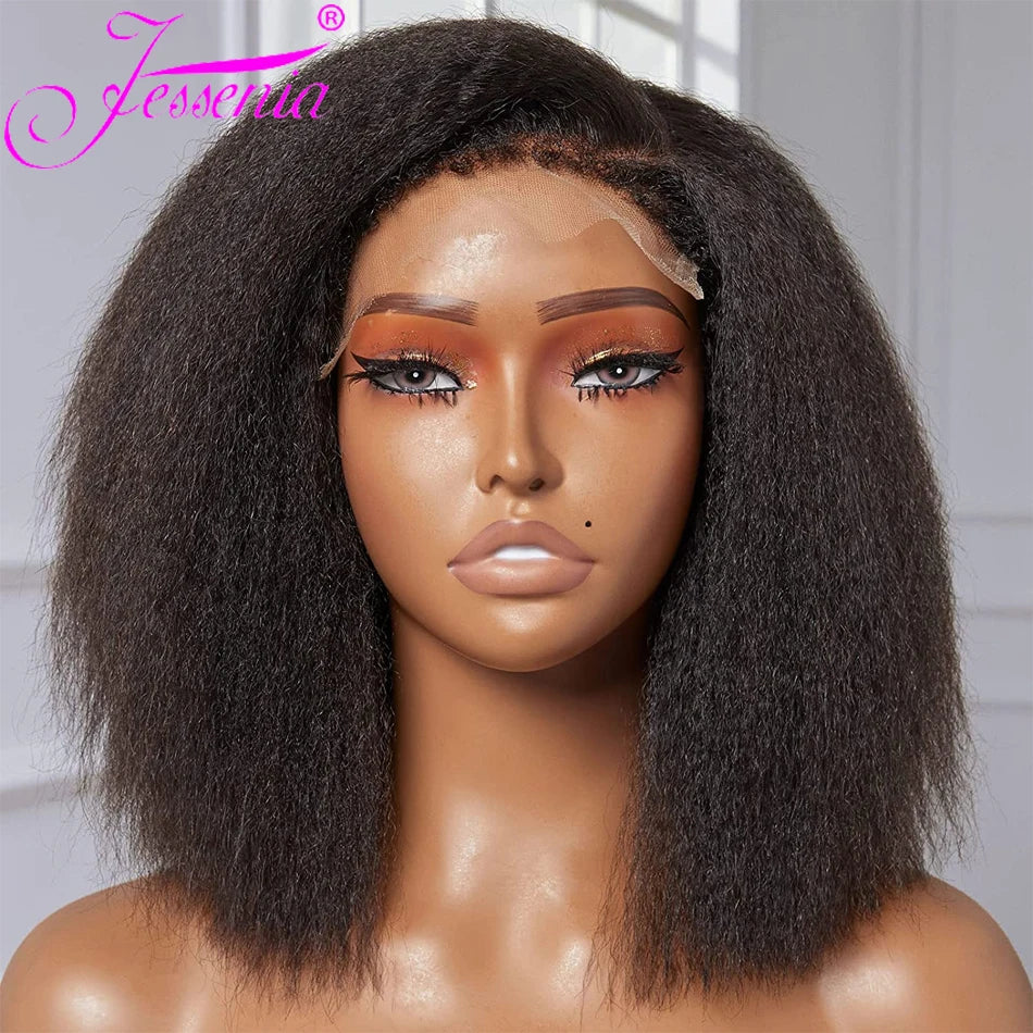 Yaki Straight Wig Human Hair Bob HD Lace Frontal Indian Hair (Glueless Options)