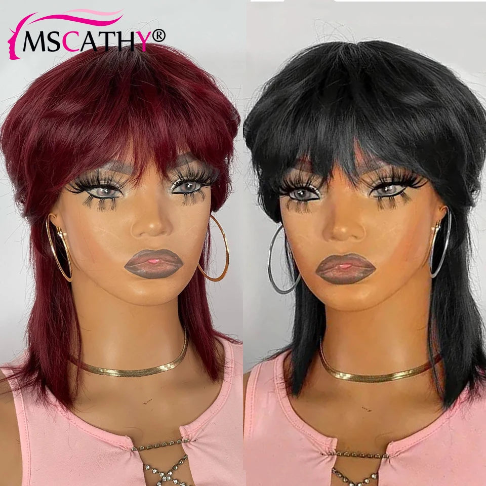 Glueless Mullet Human Hair Brazilian Remy Hair Wig