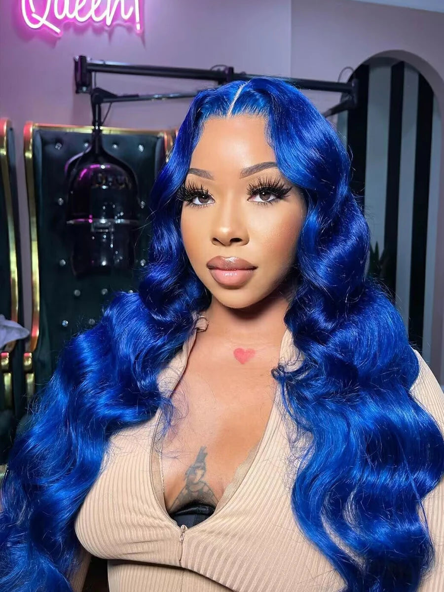 Blue Lace Front Body Wave Human Hair Wigs Brazilian HD Transparent Lace Pre Plucked