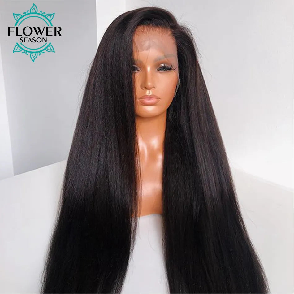 Light Yaki Human Hair Wig Straight PrePlucked Italian HD Lace Frontal Wig