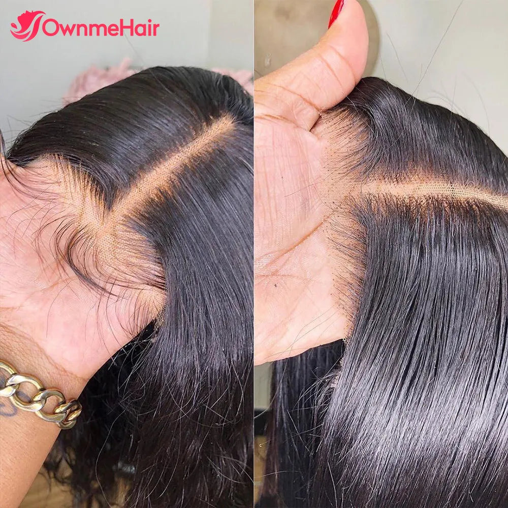 Long Straight Wig Transparent Human Hair Brazilian Remy Hair Bleached Knots Pre Plucked with Baby Hair