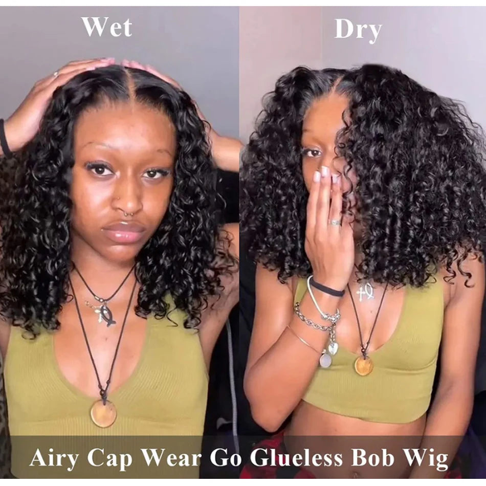 Water Wave Bob Glueless Preplucked Human Hair Frontal Brazilian Wigs