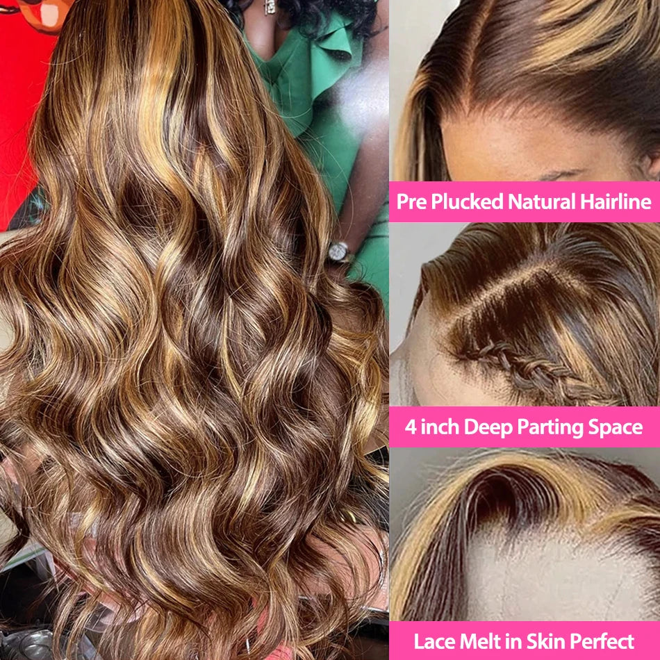 Body Wave Human Hair Wigs Brazilian 4/27 Highlight Ombre Colored