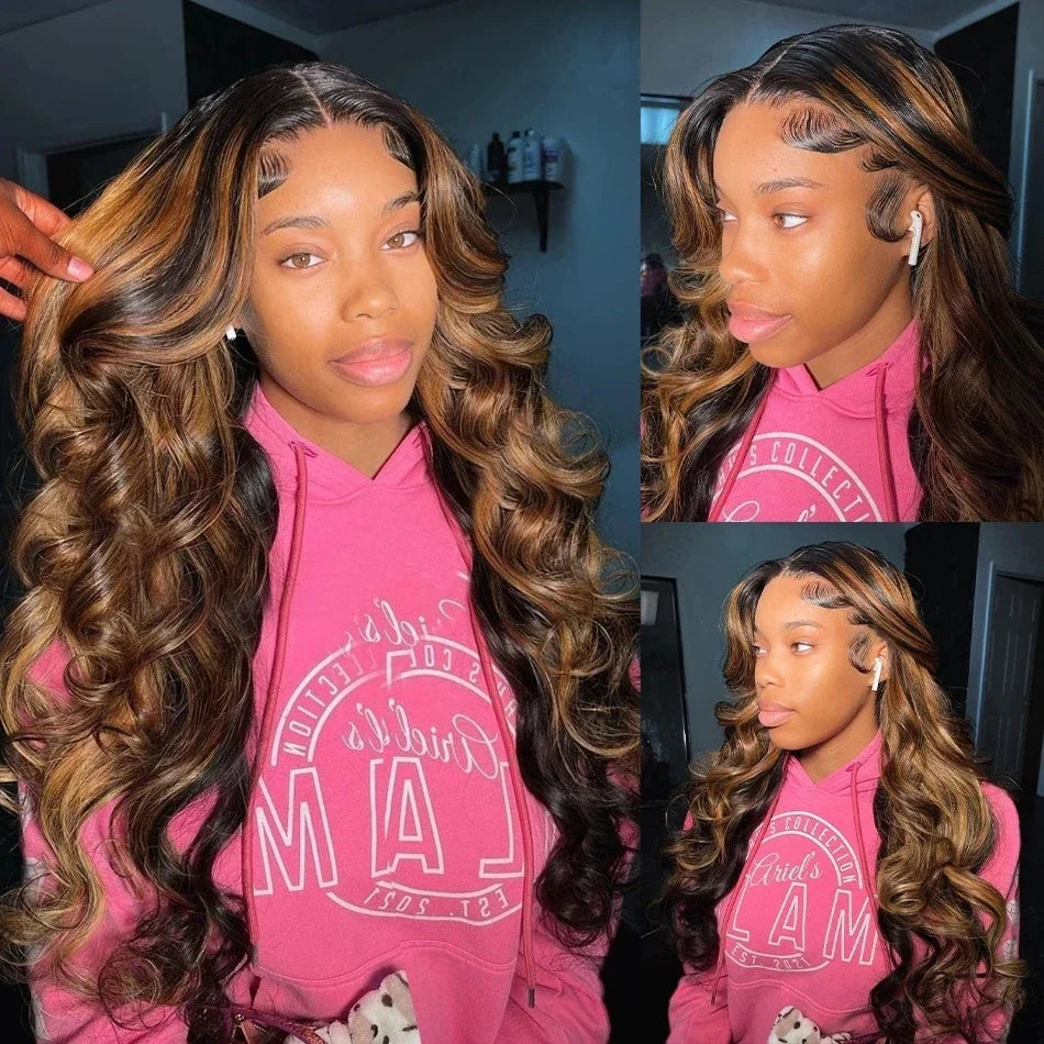 Body Wave Human Hair Wigs Brazilian 4/27 Highlight Ombre Colored