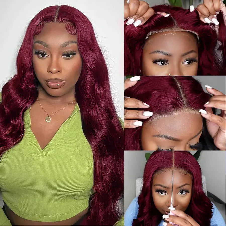 Glueless Wigs Human Hair Pre Cut Brazilian 99j Burgundy Body Wave Preplucked
