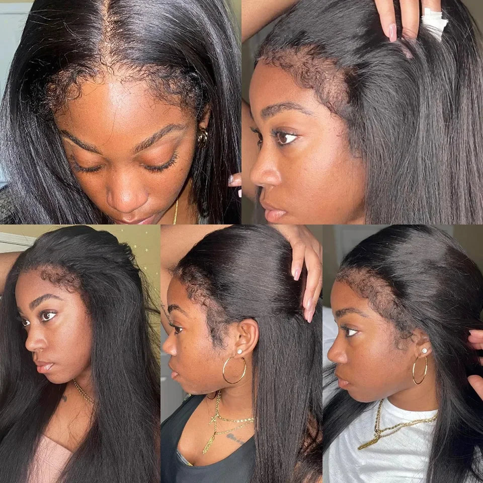 4C Glueless Preplucked Human Hair Wigs 150% Density Bone Straight Lace Front Curly Edges