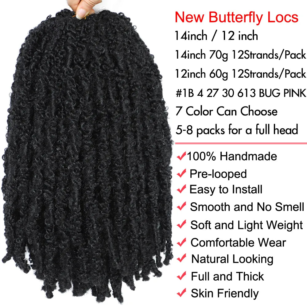12|14 in Butterfly Soft Faux Locs Crochet Hair Braids Pre looped Distressed Goddess Braids