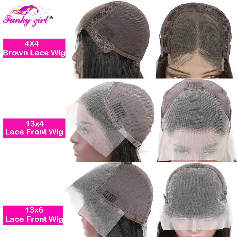 Highlight Brown Straight Lace Front Wig Human Hair Pre Plucked Honey Blonde Colored